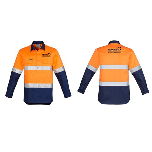 Adams NZ Hi Vis LS WorkShirt - Orange/Navy 