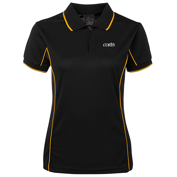 Corys Ladies S/S Piping Polo-Black Gold (CES)