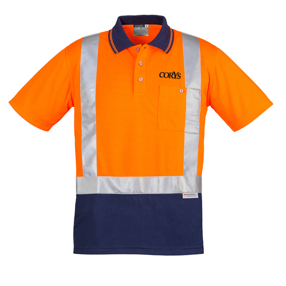 Corys Hi Vis Short Sleeved taped Polo-Orange/Navy 