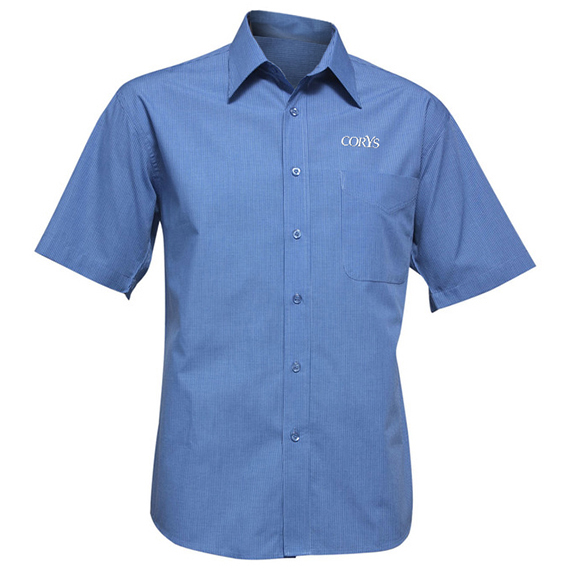 Corys Micro Check SS Shirt-Mid Blue (CES)