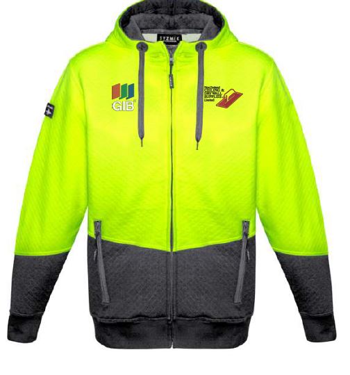 NZCDS/GIB HiVis Jacquard Full Zip Hoodie-Yellow/Charcoal 