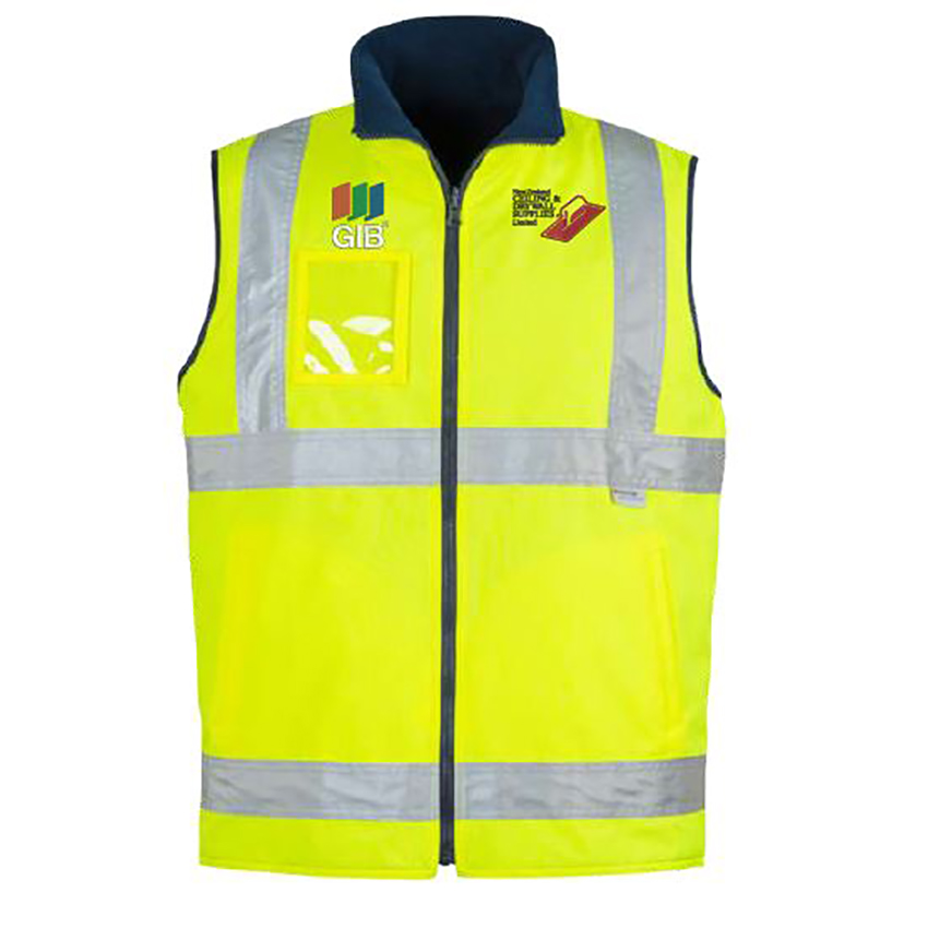 NZCDS/GIB HiVis LW Fleece Lined Vest-Yellow/Navy 