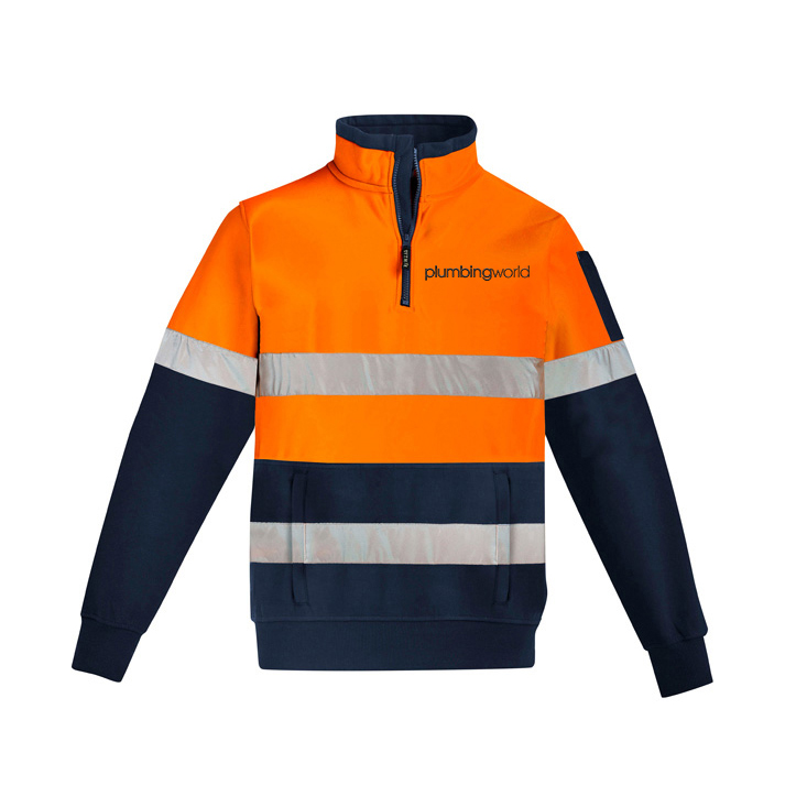 Plumbing World Hi Vis Zip Pullover - Hoop Taped - Orange/Navy - with Name