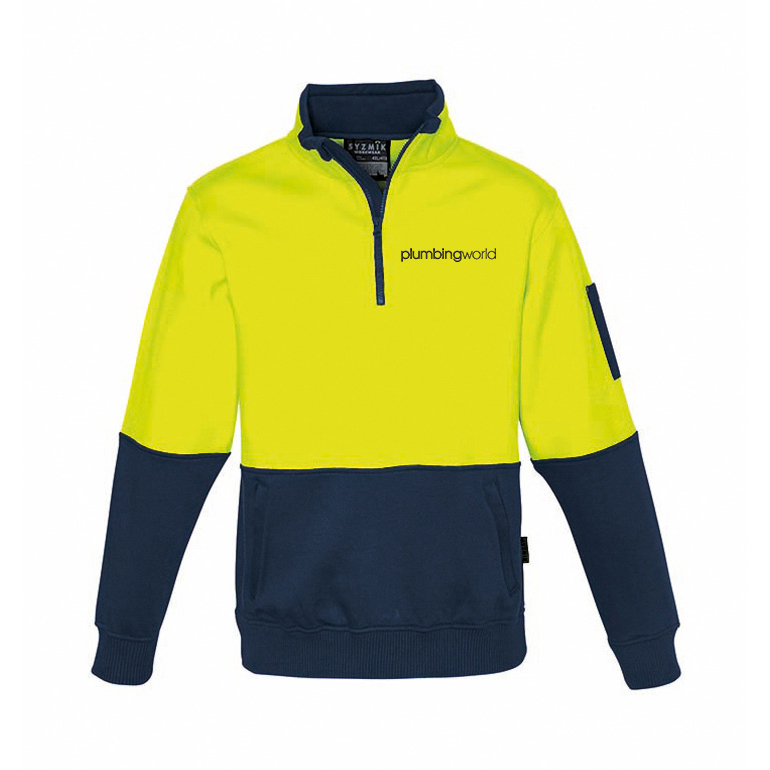 Plumbing World Hi Vis 1/2 Zip Pullover - Yellow - with Name