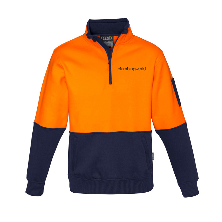 Plumbing World Hi Vis 1/2 Zip Pullover - Orange - with Name