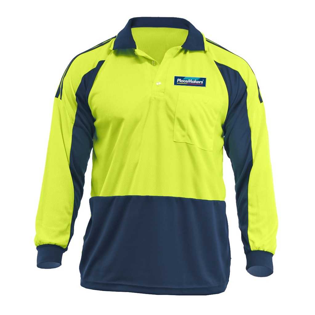Placemakers L/S Polo Fluro Yellow/Navy 