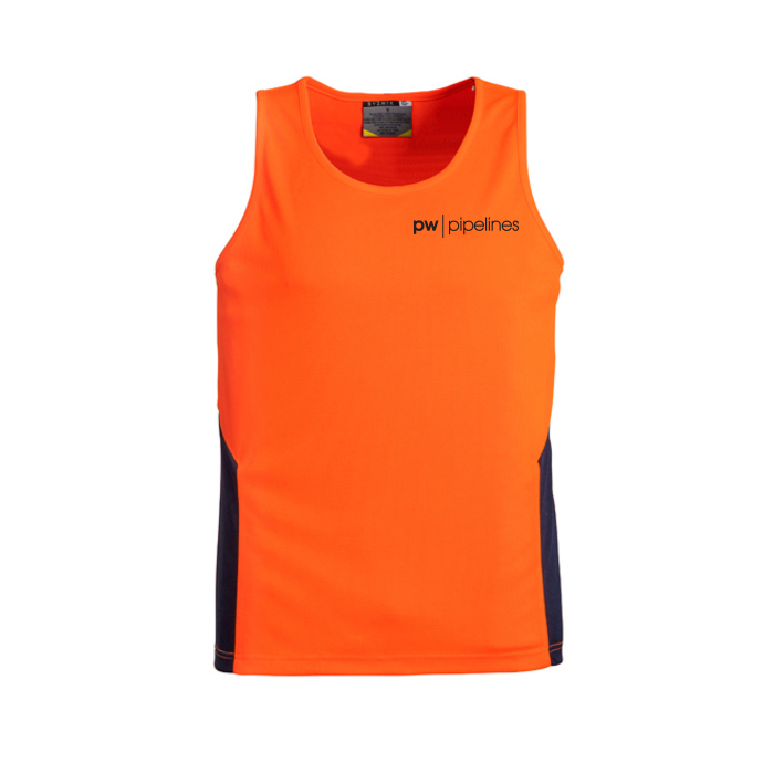 Pipelines Unisex Hi Vis Squad Singlet - Orange/Navy