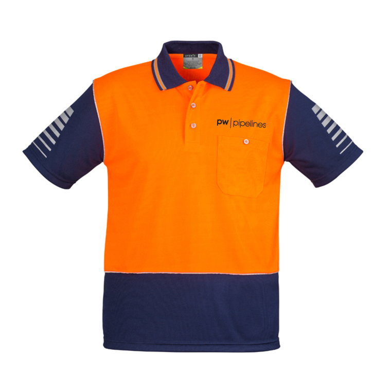 Pipelines Men's Hi Vis Zone Polo - Orange/Navy