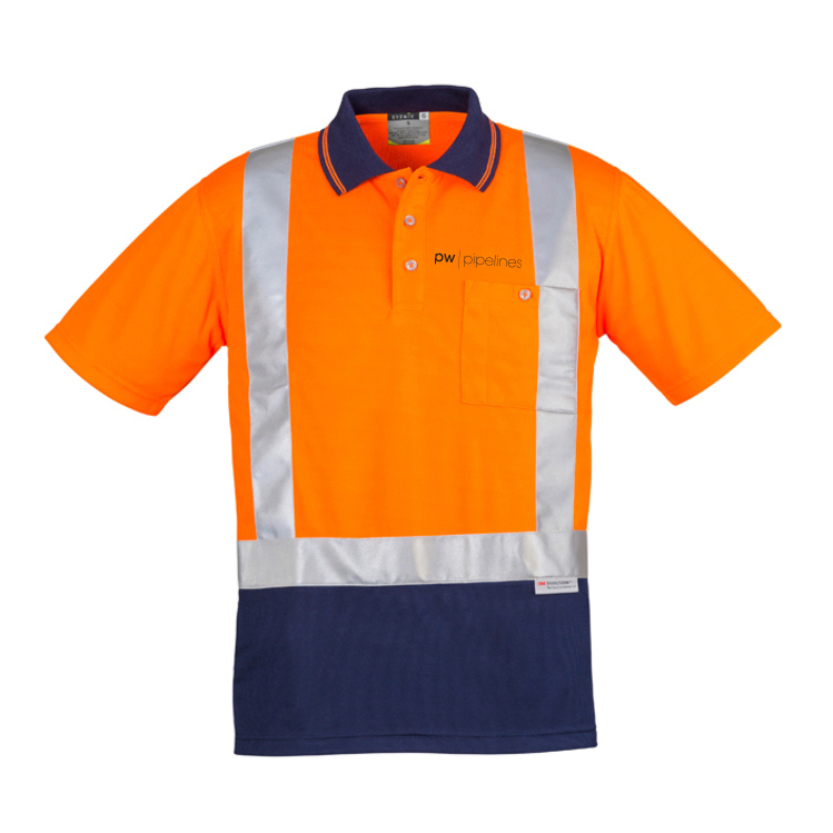 Pipelines Hi Vis Spliced Polo - Orange/Navy - with Name