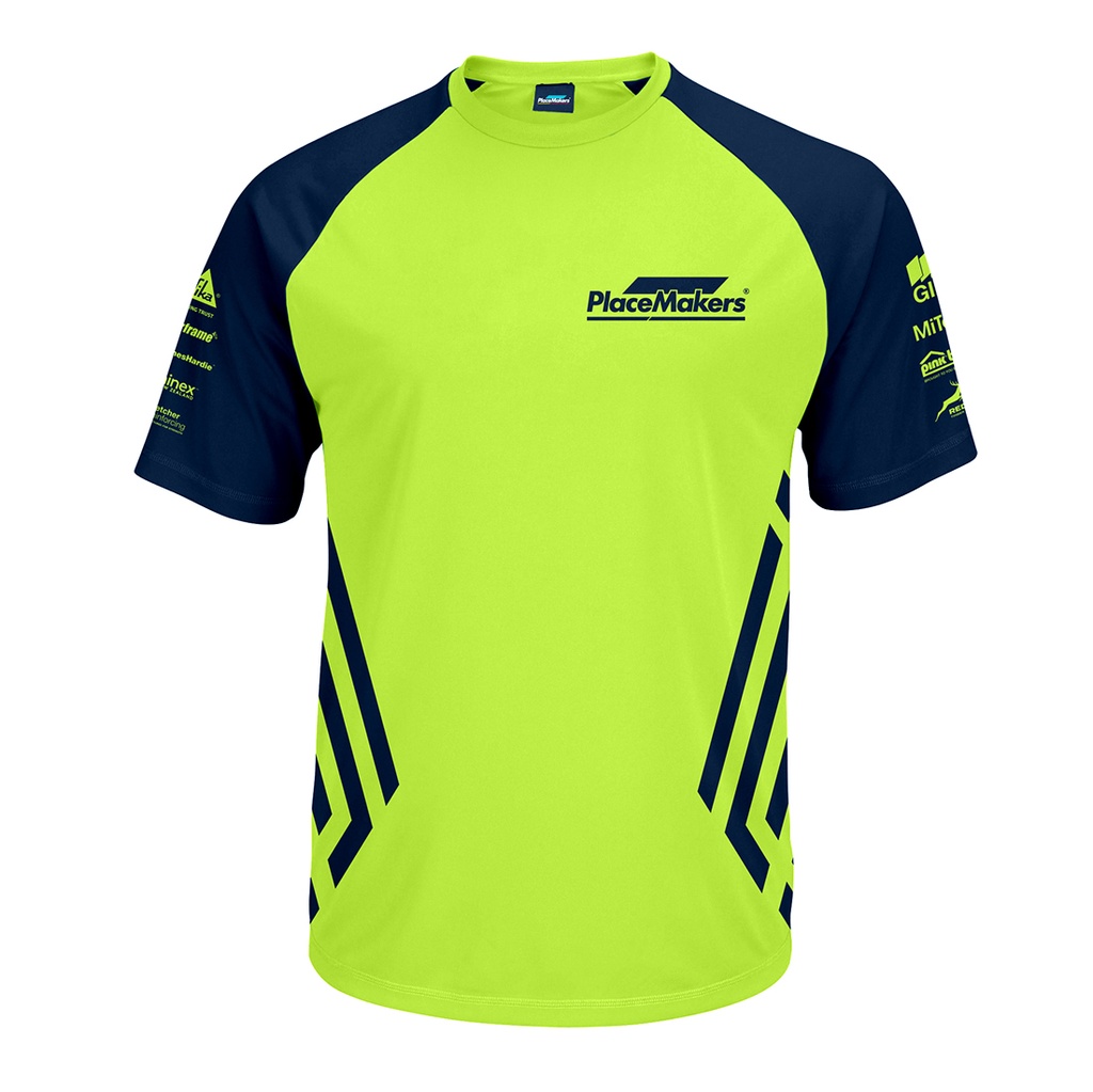 PM Safety DriFit Hi Vis Tee- Yellow/Navy