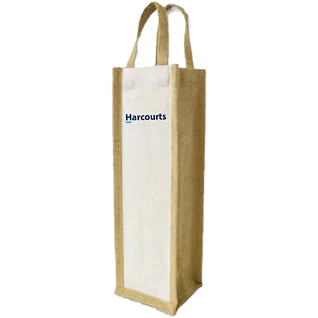 Harcourts Single Bottle Jute Wine Bag