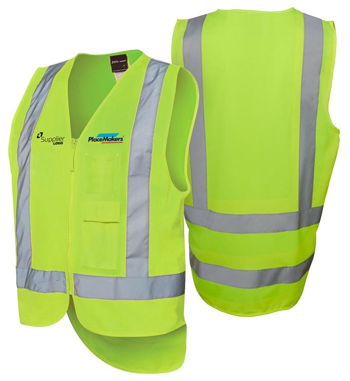 PlaceMakers Hi Vis Zip Drop Tail Vest D/N Co-Branded