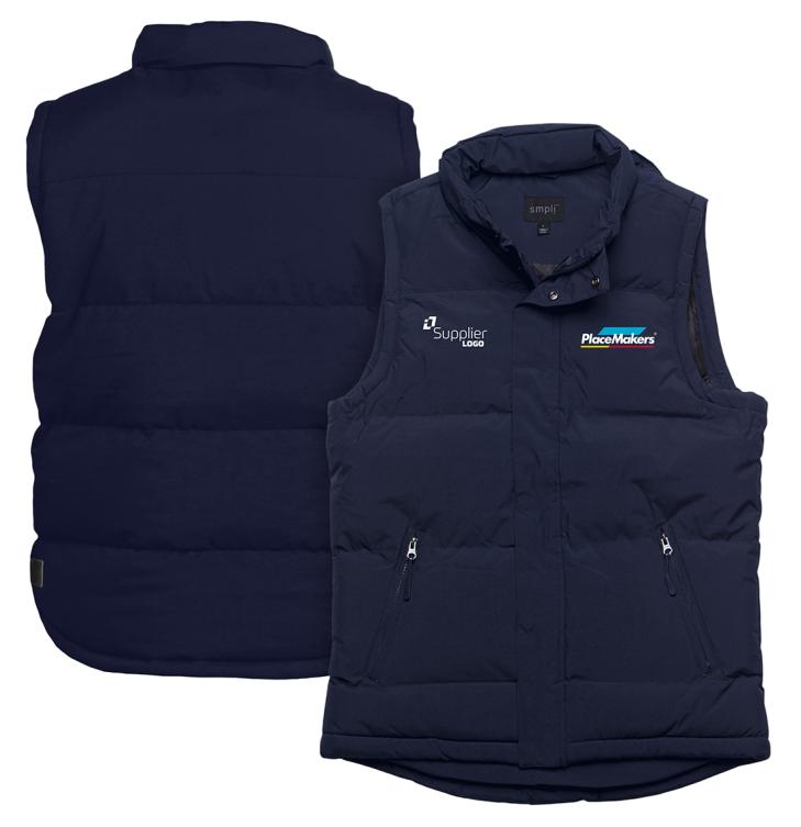 PlaceMakers Mens Junction Puffa Vest - Navy Co-Branded