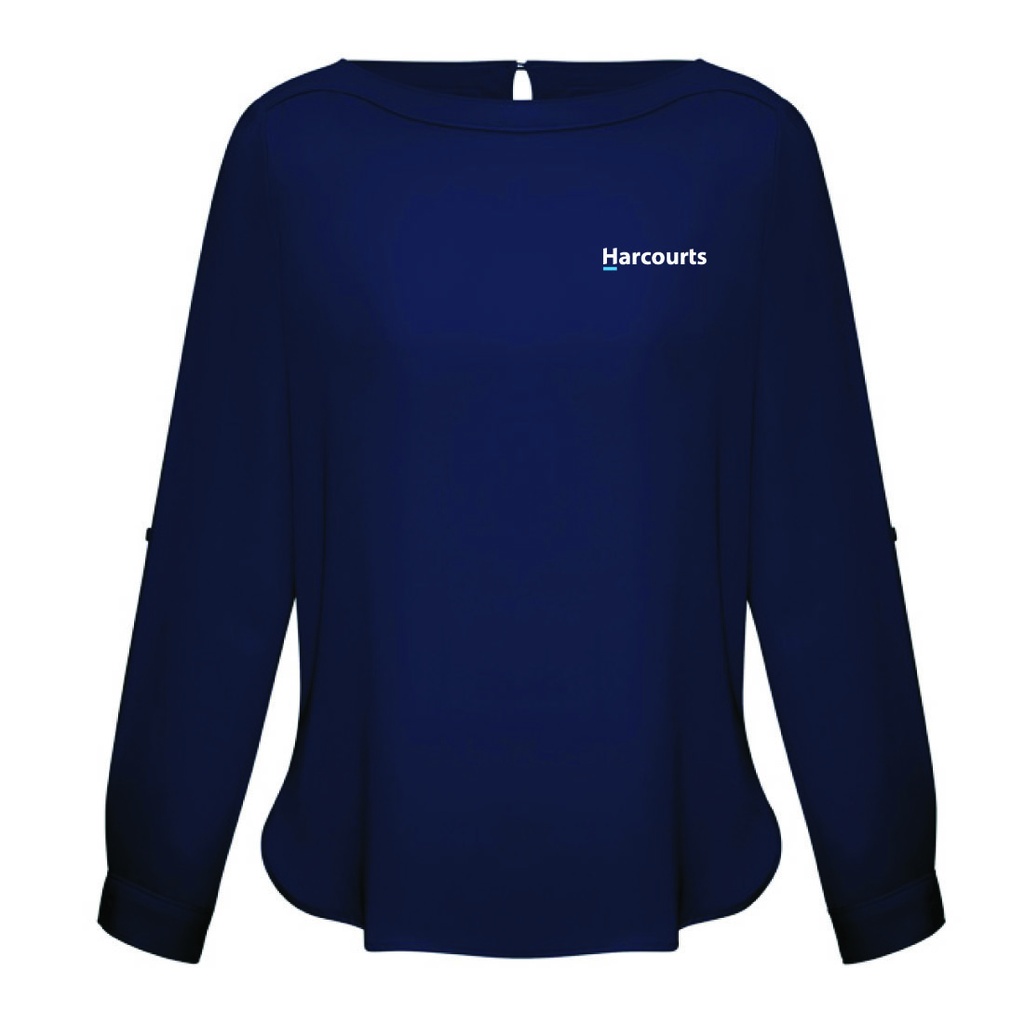 Harcourts Madison Boat Neck Blouse - L/S Navy
